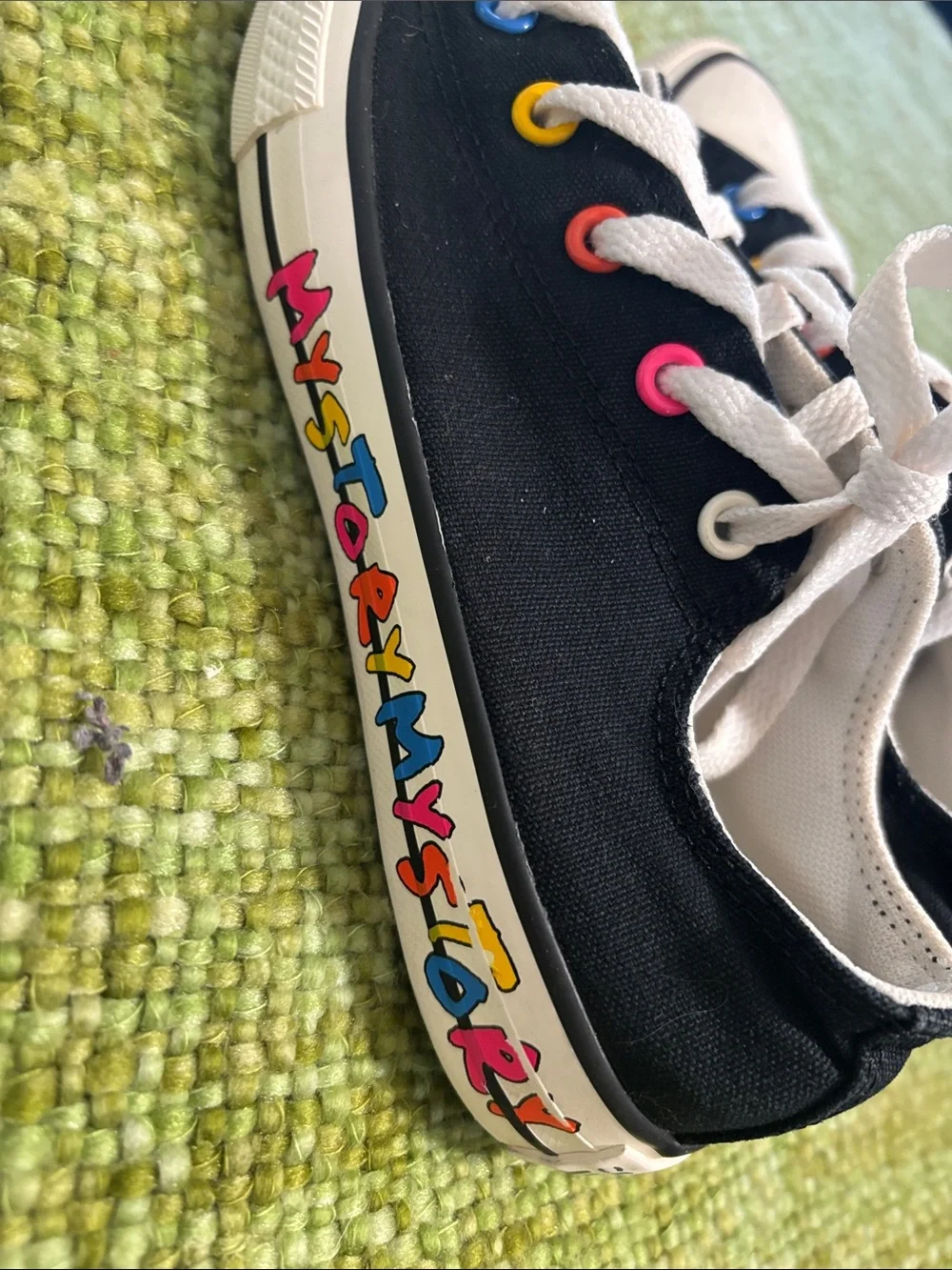 Converse Kids Black Canvas Sneakers with Rainbow Eyelets